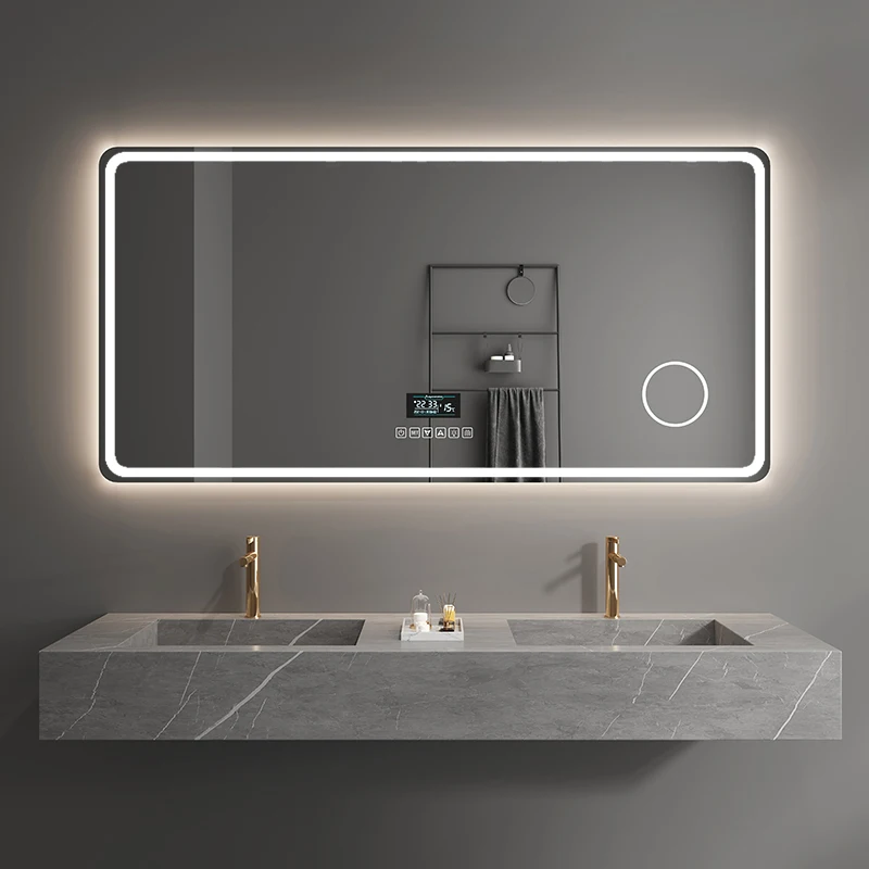 Nordic Bluetooth Mirror Modern Illuminated Light Bathroom Mirror Smart Makeup Espelho Maquilhagem Com Led Bathroom Accessories
Nordic Bluetooth Mirror Modern Illuminated Light Bathroom Mirror Smart Makeup Espelho Maquilhagem Com Led Bathroom Accessories