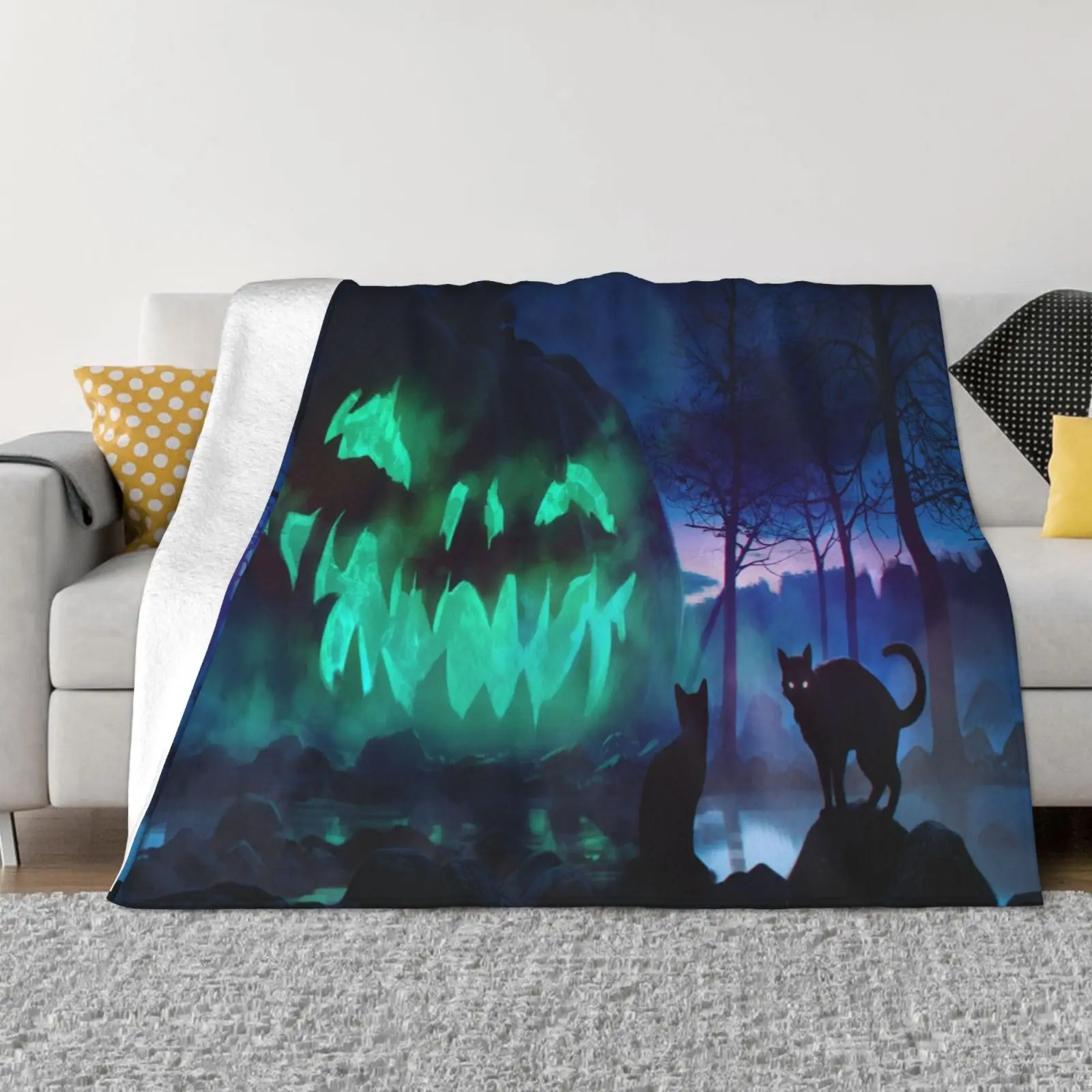 Fluorescence Pumpkin Black Cat Throw Blanket Flannel Holiday Bed Lightweight Single Side Printed 80x60 Inch Soft
Fluorescence Pumpkin Black Cat Throw Blanket Flannel Holiday Bed Lightweight Single Side Printed 80x60 Inch Soft