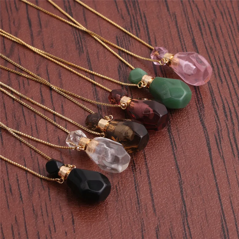 Natural Stone Perfume Bottle Necklace Amethysts Quartz Tiger Eye Pendant Necklace Crystal Essential Oil Diffuser Vial Jewelry
Natural Stone Perfume Bottle Necklace Amethysts Quartz Tiger Eye Pendant Necklace Crystal Essential Oil Diffuser Vial Jewelry