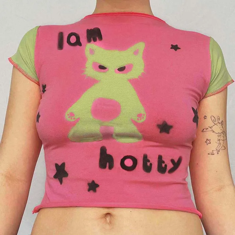 Cat Print Color Contrast Short Sleeve T-shirt Women's 2022 New Women's Round Neck Casual Spice Girl Top Thin Bottomed Shirt
Cat Print Color Contrast Short Sleeve T-shirt Women's 2022 New Women's Round Neck Casual Spice Girl Top Thin Bottomed Shirt