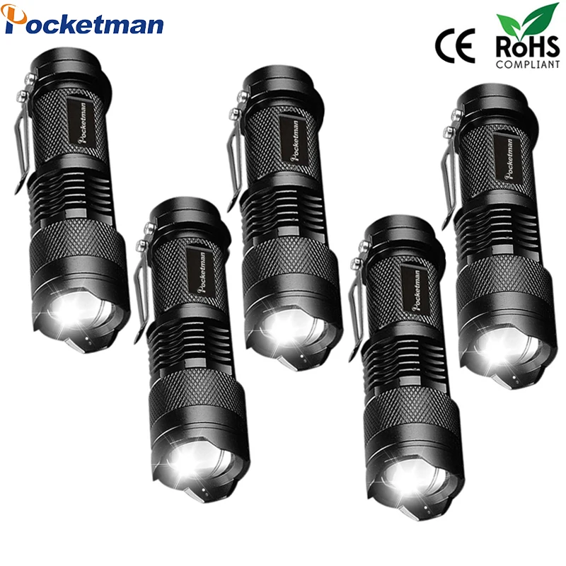 

5 PCS Mini Brightest Led Flashlight Tactical Flashlights LED Torch Zoomable Outdoor Flashlamp Powered by AA batteries or 14500