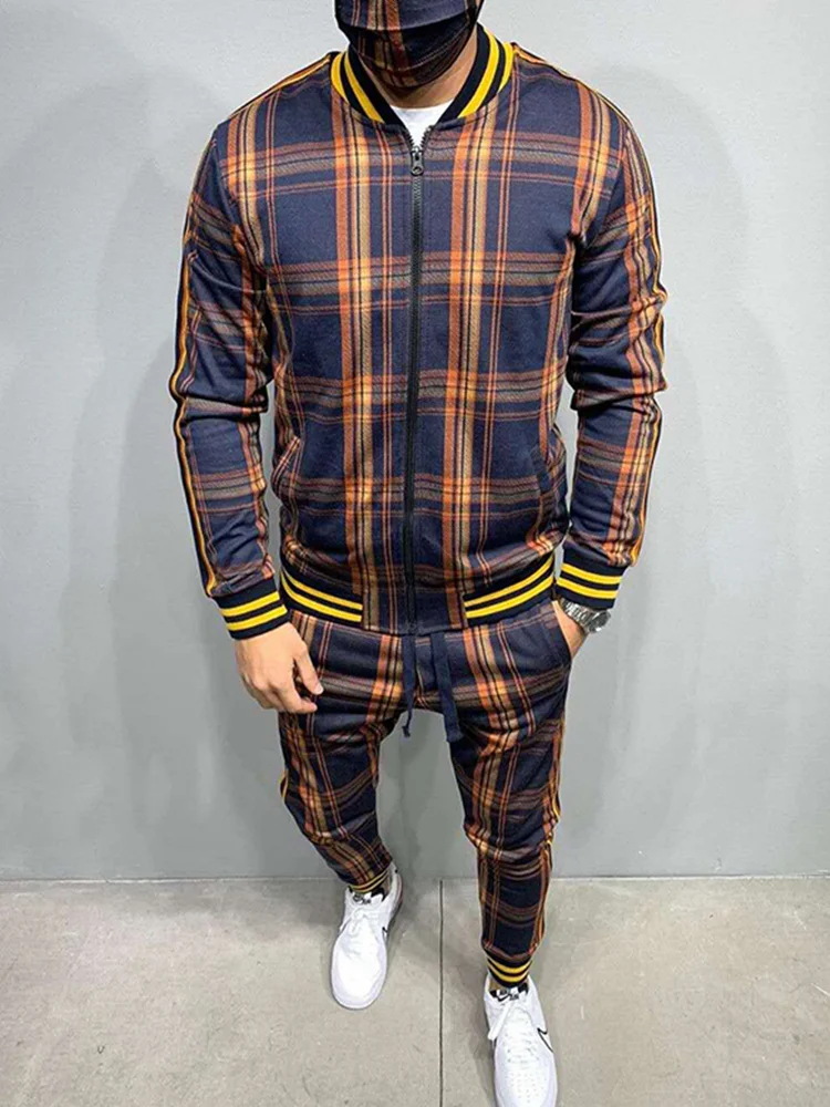 2022 Autumn European American Zipper Cardigan Coat Fashion Sport Trousers Men's Casual Grid Suits 2-Piece Brand Clothing
2022 Autumn European American Zipper Cardigan Coat Fashion Sport Trousers Men's Casual Grid Suits 2-Piece Brand Clothing