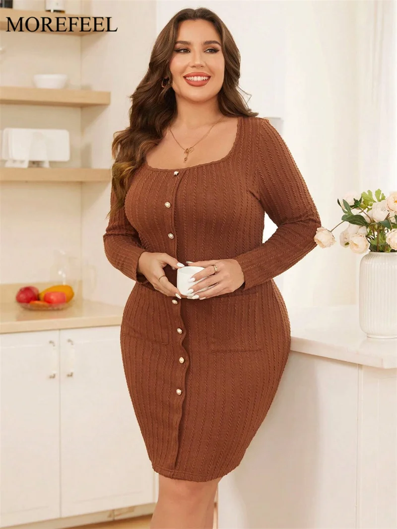 New Fashion Slim Autumn Winter Plus Size Dress For Women Long Sleeve Sexy Elegant Office Lady Coffee Female Square Neck Clothing
New Fashion Slim Autumn Winter Plus Size Dress For Women Long Sleeve Sexy Elegant Office Lady Coffee Female Square Neck Clothing