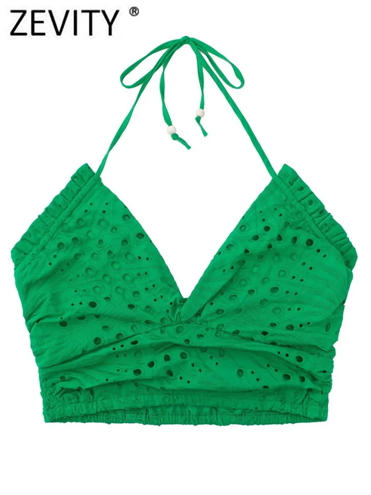 Zevity Women Sexy V Neck Hollow Out Embroidery Green Short Smock Blouse Femme Backless Elastic Halter Shirt Chic Crop Tops LS910
Zevity Women Sexy V Neck Hollow Out Embroidery Green Short Smock Blouse Femme Backless Elastic Halter Shirt Chic Crop Tops LS910