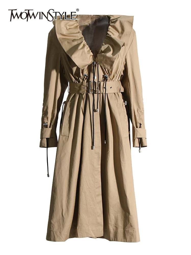 TWOTWINSTYLE Solid Casual Patchwork Belt Trenches For Women Lapel Long Sleeve High Waist Drawsting Temperament Trench Female New
TWOTWINSTYLE Solid Casual Patchwork Belt Trenches For Women Lapel Long Sleeve High Waist Drawsting Temperament Trench Female New