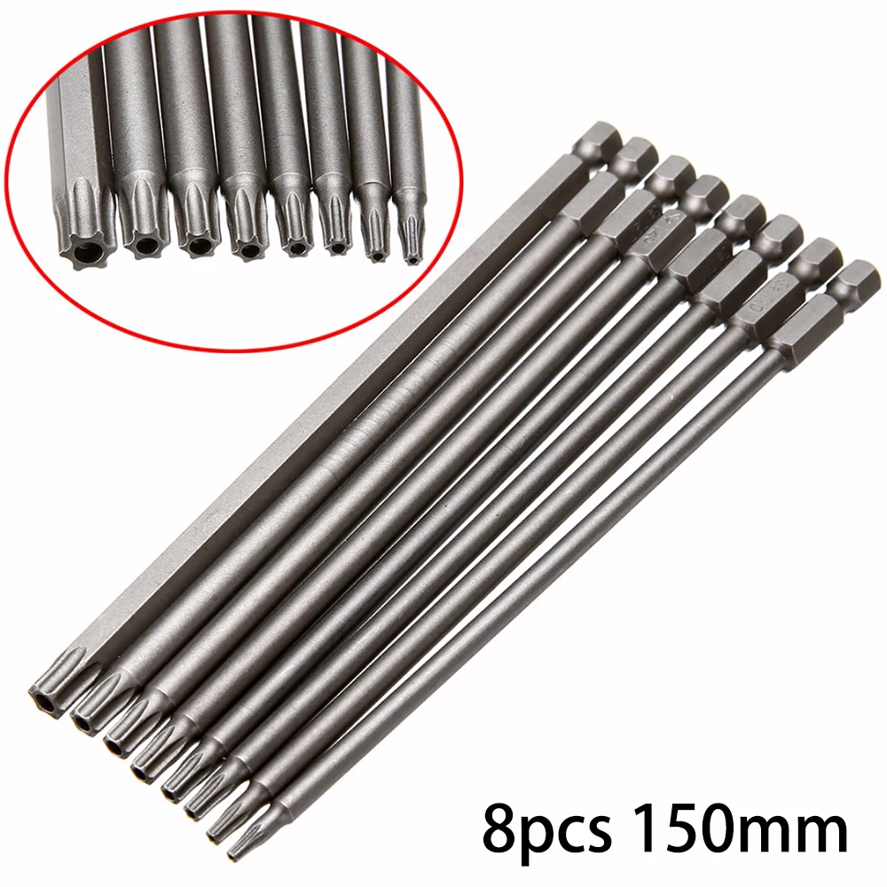 8pcs/set 150mm 1/4" Magnetic Hex Shank T8~T40 Long Steel Torx Security Electric Screwdriver Bit Set
8pcs/set 150mm 1/4" Magnetic Hex Shank T8~T40 Long Steel Torx Security Electric Screwdriver Bit Set