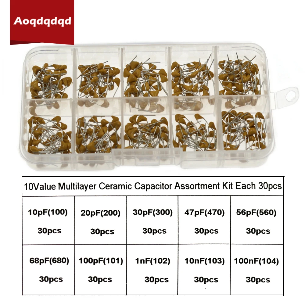 300pcs 10 Values Monolithic Ceramic Capacitor Kits 10pF 20pF 30pF 47pF 56pF 68pF 100pF 1nF 10nF 100nF Assorted Kit
300pcs 10 Values Monolithic Ceramic Capacitor Kits 10pF 20pF 30pF 47pF 56pF 68pF 100pF 1nF 10nF 100nF Assorted Kit