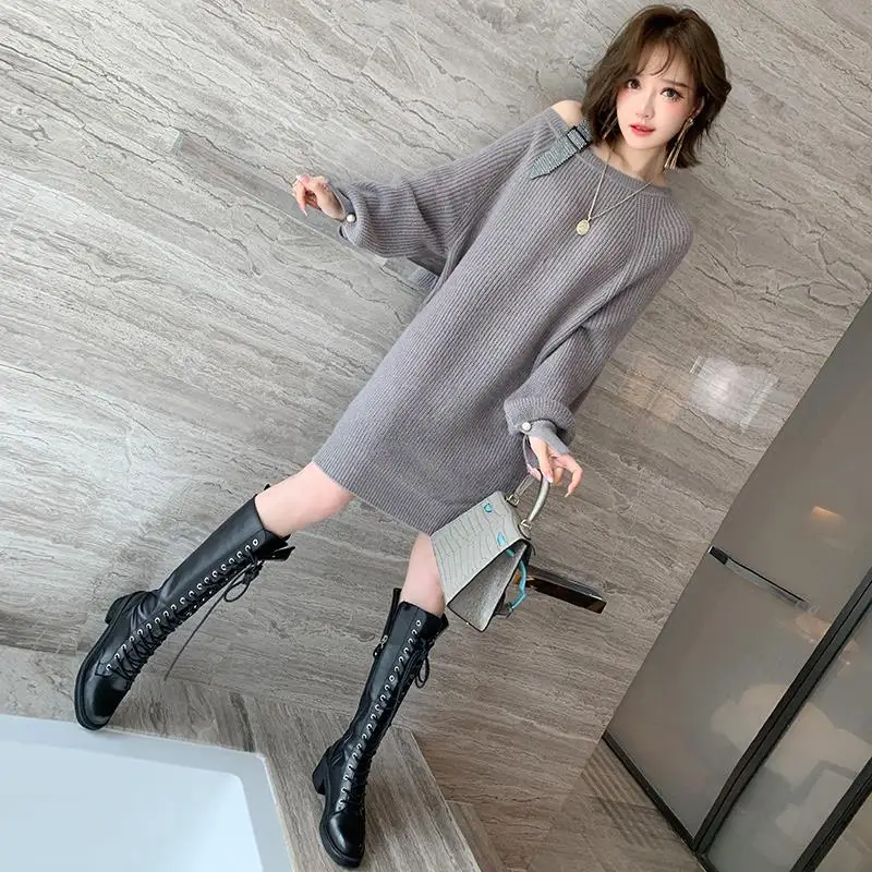Women 2022 Spring Autumn New Sexy Off-Shoulder Dress Female Solid Color Sweater Dresses Ladies Long Sleeve Knit Vestidos F270
Women 2022 Spring Autumn New Sexy Off-Shoulder Dress Female Solid Color Sweater Dresses Ladies Long Sleeve Knit Vestidos F270