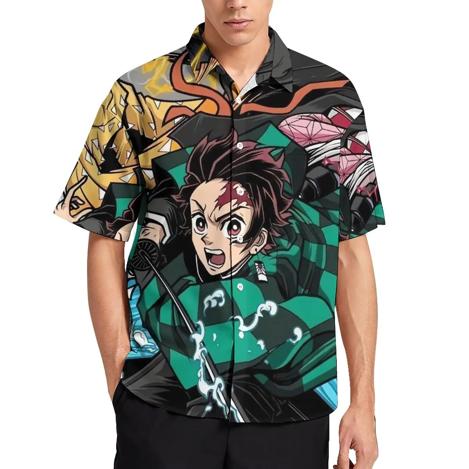 Мужская пляжная рубашка в стиле аниме Demon Slayer Kimetsu No Yaiba, Гавайская Повседневная рубашка Y2K с коротким рукавом и графическим рисунком, размера плюс 
Мужская пляжная рубашка в стиле аниме Demon Slayer Kimetsu No Yaiba, Гавайская Повседневная рубашка Y2K с коротким рукавом и графическим рисунком, размера плюс