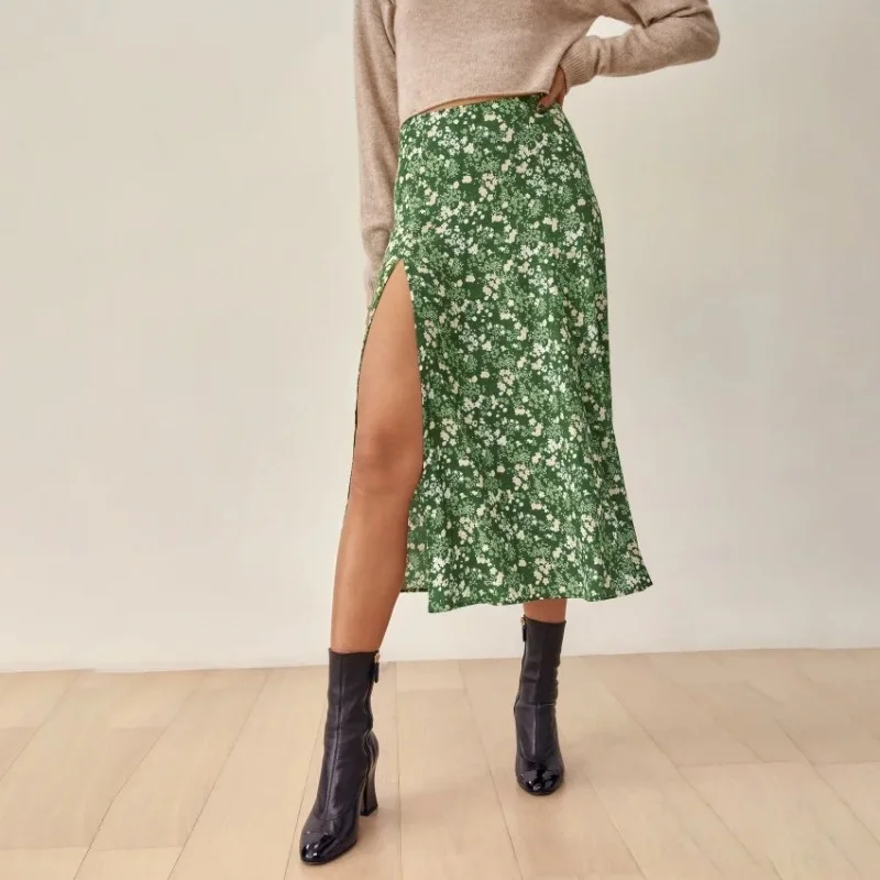 Summer Floral Print Skirt for Women Green Midi High-waisted A-line Skirts with Side Slit Sexy Soft Girl Aesthetic Pencil Skirt
Summer Floral Print Skirt for Women Green Midi High-waisted A-line Skirts with Side Slit Sexy Soft Girl Aesthetic Pencil Skirt