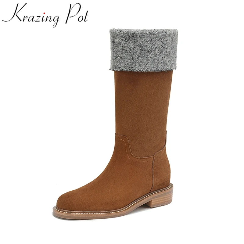Krazing Pot 2023 Superstar Cow Suede Round Toe Modern Boots Med Heels Fashion Warm Winter Shoes Runway Elegant Mid-calf Boots
Krazing Pot 2023 Superstar Cow Suede Round Toe Modern Boots Med Heels Fashion Warm Winter Shoes Runway Elegant Mid-calf Boots