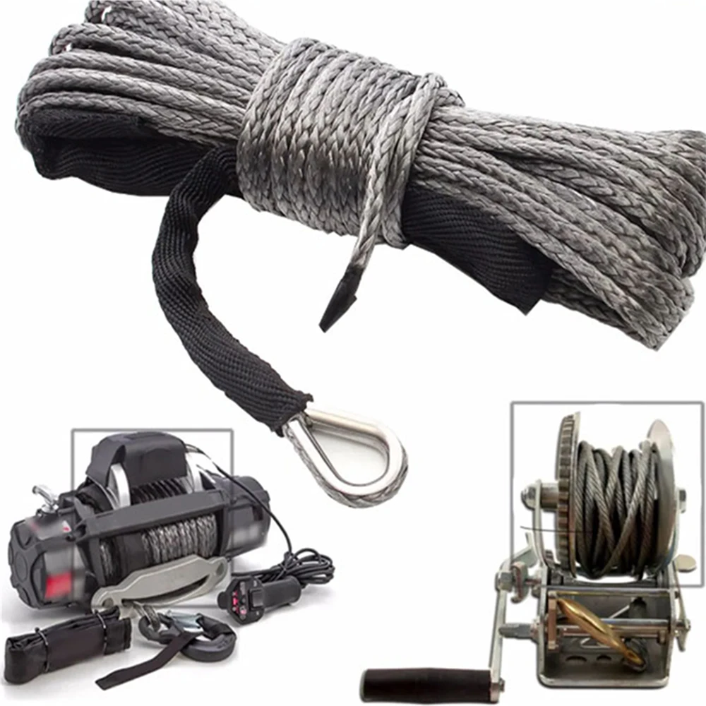 

7700LBs 15M Winch Rope Synthetic Line Cable with Sheath Auto Wash Maintenance New String ATV UTV Capstan Gray Blue Towing Rope