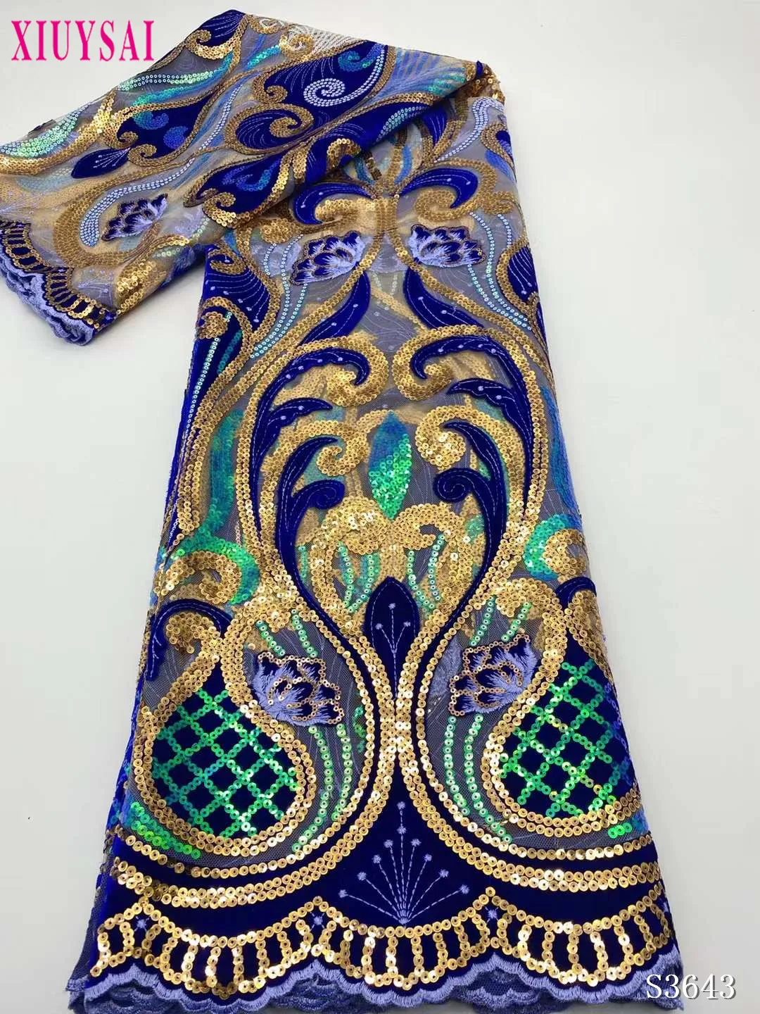 Latest African Lace Fabric 2022 High Quality Velvet Lace Royal Blue Gold Sequins Nigerian Lace Fabric For Wedding Party Dress
Latest African Lace Fabric 2022 High Quality Velvet Lace Royal Blue Gold Sequins Nigerian Lace Fabric For Wedding Party Dress
