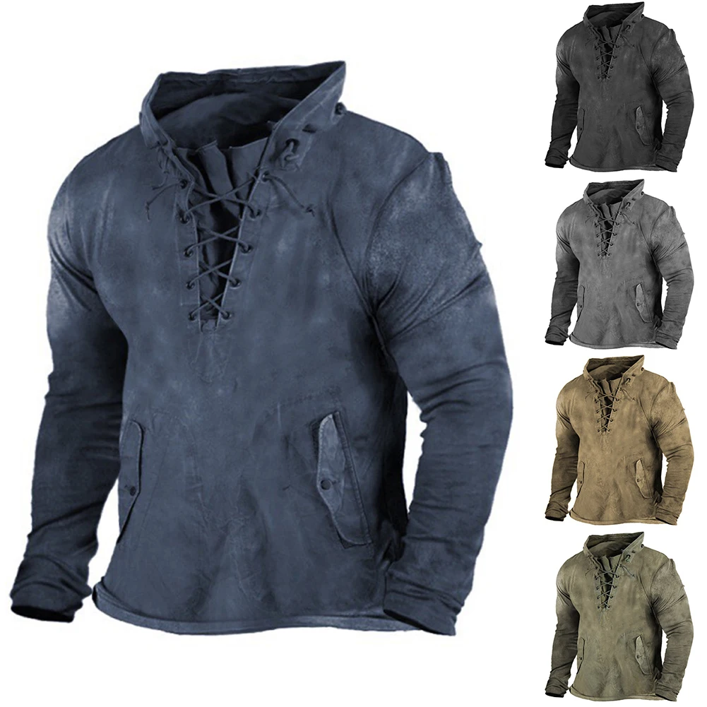 Mens Vintage Lace Up Hoodie Outdoor T-shirt Men's Henry Collar Long Sleeve T-shirts Casual Autumn Thermal Retro Shirts Coats
Mens Vintage Lace Up Hoodie Outdoor T-shirt Men's Henry Collar Long Sleeve T-shirts Casual Autumn Thermal Retro Shirts Coats