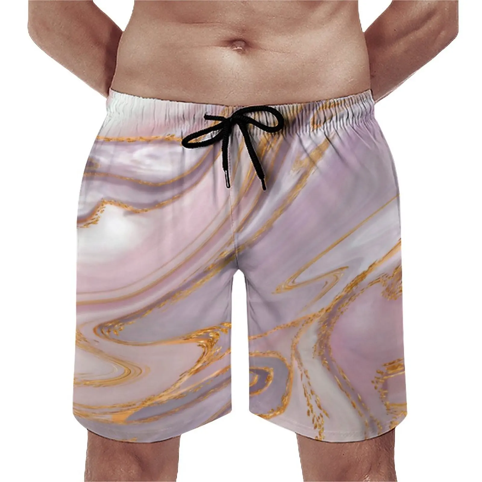 

Gold Liquid Print Board Shorts Rose Marble Casual Board Short Pants Males Design Sports Fitness Quick Dry Swim Trunks Gift Idea