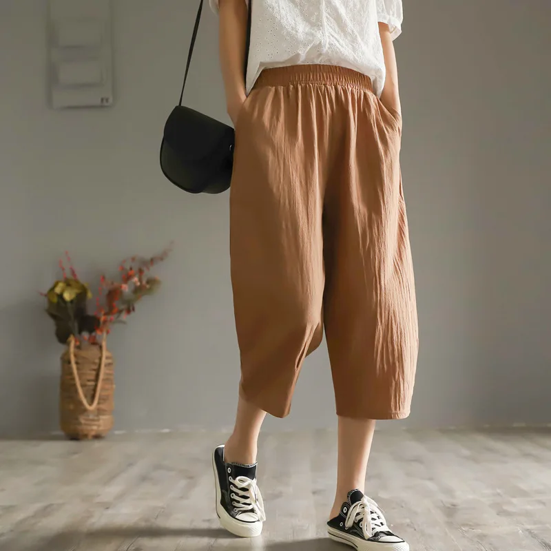Cotton Capris Pants for Women Loose Casual Elastic Waist Wide-leg Pants Summer Fashion Trousers for Female
Cotton Capris Pants for Women Loose Casual Elastic Waist Wide-leg Pants Summer Fashion Trousers for Female