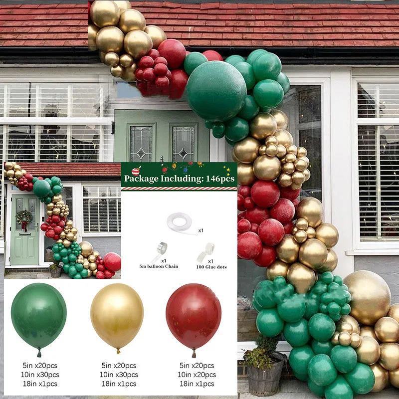 

Новинка 2022, Рождественская Декоративная гирлянда с воздушными шарами, фотоэлемент для дома, золотая, зеленая, красная цепочка с воздушными шарами, новый год
