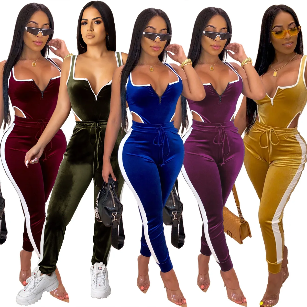 Winter Women's set Velvet bodysuit pencil pants suit two piece set Sexy sleeveless Street casual fashion tracksuit outfit 
Winter Women's set Velvet bodysuit pencil pants suit two piece set Sexy sleeveless Street casual fashion tracksuit outfit