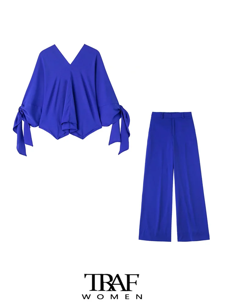 TRAF Women Fashion With Ties Flowing Loose Blouses And High Waist Zipper Wide Leg Pants Female Two Piece Sets Mujer
TRAF Women Fashion With Ties Flowing Loose Blouses And High Waist Zipper Wide Leg Pants Female Two Piece Sets Mujer