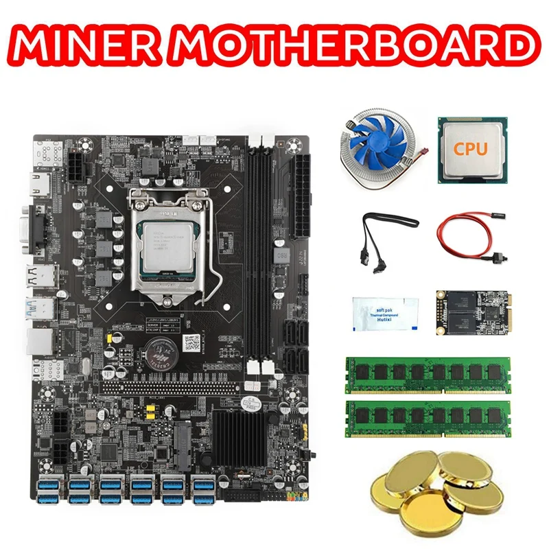 Материнская плата для майнинга 12USB B75 + ЦП + 2x4G DDR3 ОЗУ + 128G SSD + вентилятор + термопаста + кабель SATA + линия переключения LGA1155 BTC
Материнская плата для майнинга 12USB B75 + ЦП + 2x4G DDR3 ОЗУ + 128G SSD + вентилятор + термопаста + кабель SATA + линия переключения LGA1155 BTC