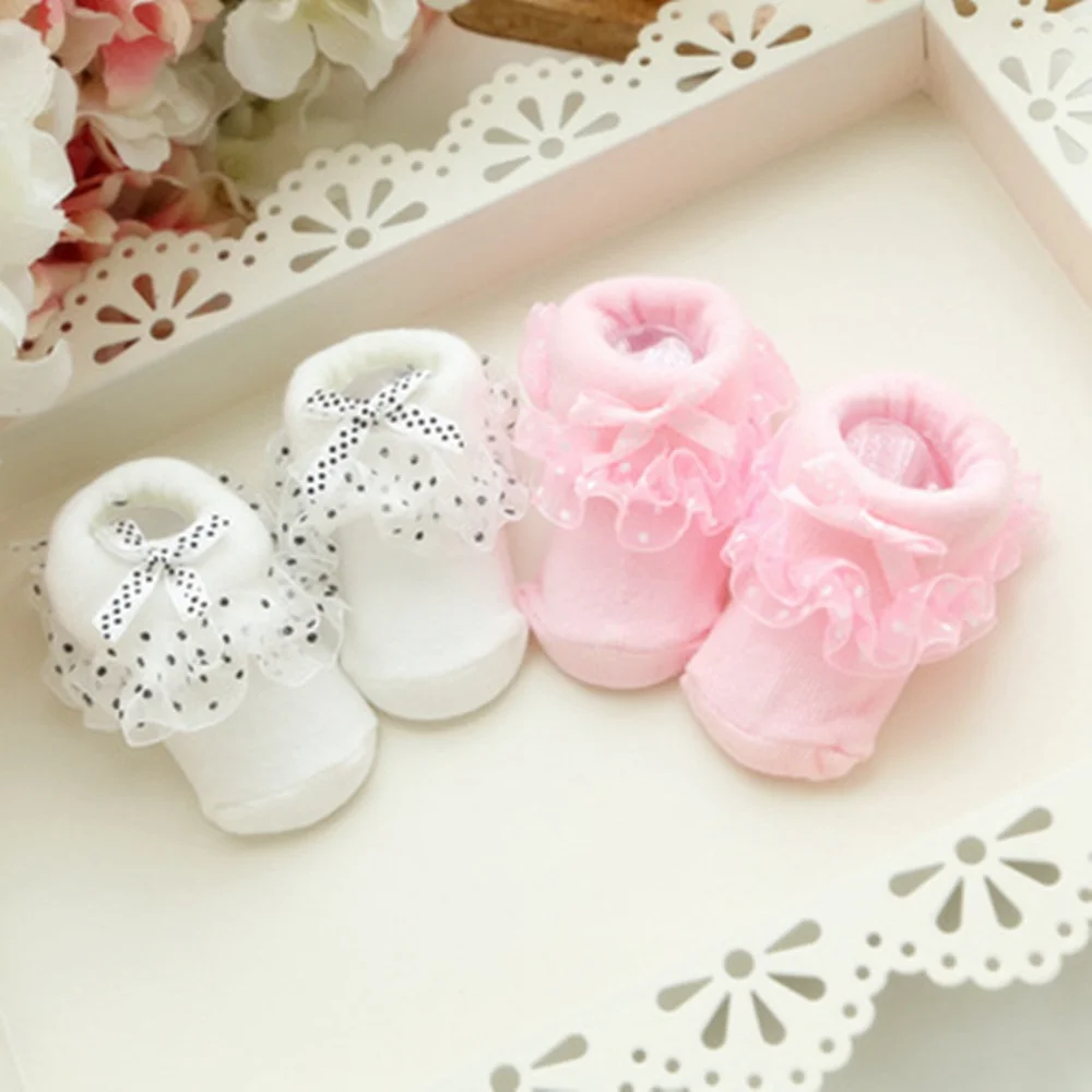 

Cotton Christmas Warmers Socks for Newborns Baby Soft Non-slip Lace Sock Baby Shoe Socks Suitable 0-6 M Baby Girl Socks 1Pair