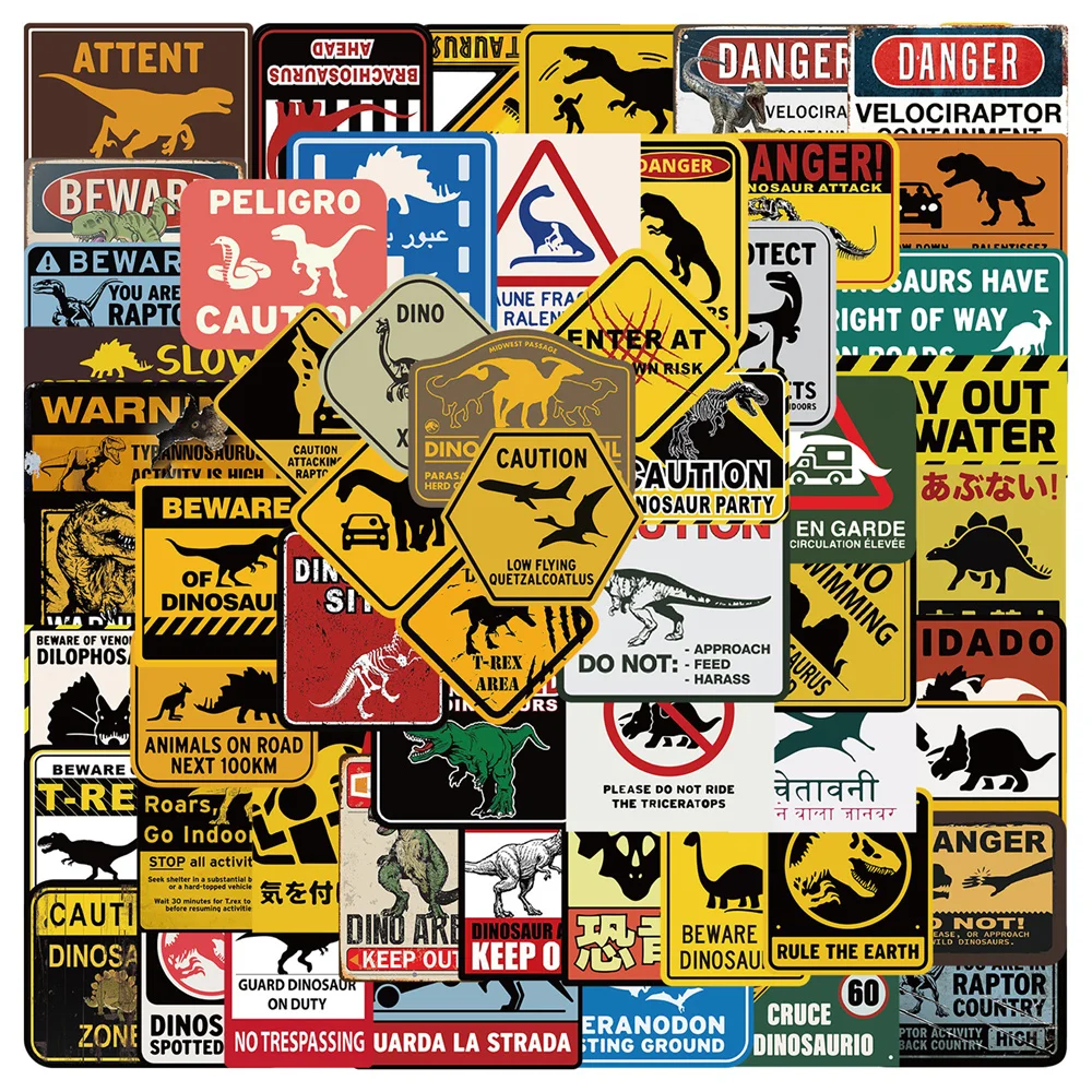 

60pcs Vintage Jurassic Dinosaur Warning Sign Stickers For Scrapbook Ipad Danger Sticker Craft Supplies Scrapbooking Material