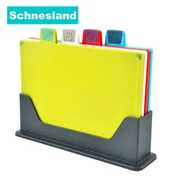 Schnesland Index Color-Coded Cutting Boards Set with 4pcs Mats Kitchen Utensils