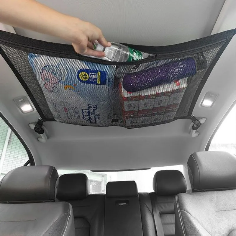 

Universal SUV Car Ceiling Storage Net Pocket Auto Roof Bag Interior Cargo Net Breathable Mesh Stowing Tidying Interior Accessory