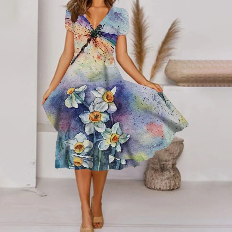 Women's Fashion Dress Summer Casual Short Sleeve V-Neck Oversized Floral Printed Party Long Dresses Female
Women's Fashion Dress Summer Casual Short Sleeve V-Neck Oversized Floral Printed Party Long Dresses Female