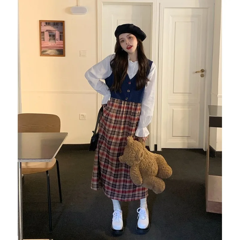 Dresses for Women 2022 Korean Version Fashion Dress Retro Denim Stitching Plaid Vest Dress Female Waist Mid-length A-line Skirt
Dresses for Women 2022 Korean Version Fashion Dress Retro Denim Stitching Plaid Vest Dress Female Waist Mid-length A-line Skirt