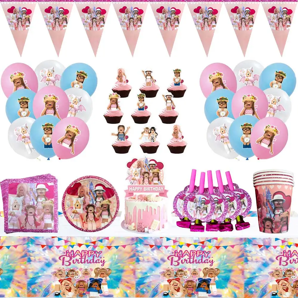 Pink Robot Blocks Robloxed Game Theme Happy Birthday Banner Disposable Plate Balloon Cake Topper For Kids Baby Shower Supplies
Pink Robot Blocks Robloxed Game Theme Happy Birthday Banner Disposable Plate Balloon Cake Topper For Kids Baby Shower Supplies