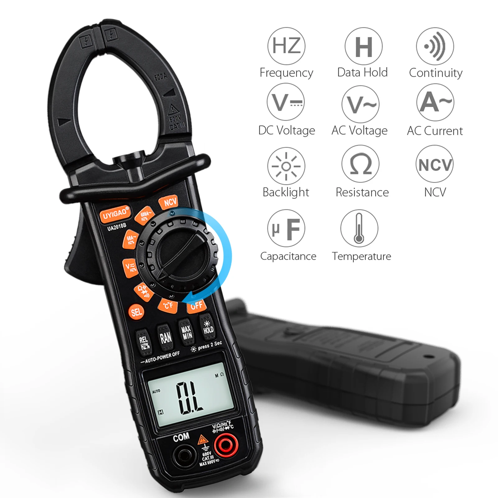 UYIGAO UA2018B Clamp Meter Digital Clamp Multimeter LCD Display Auto Range AC/DC Voltage AC Current Universal Diode Hz Tester
UYIGAO UA2018B Clamp Meter Digital Clamp Multimeter LCD Display Auto Range AC/DC Voltage AC Current Universal Diode Hz Tester