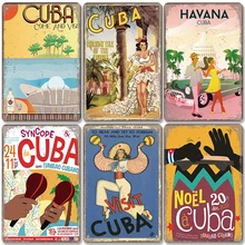 Travel Cuba Poster Vintage Metal Tin Sign Havana Egypt Hawaii Holiday Isle Landscape Metal Plaque Wall Decor for Bar Club Home