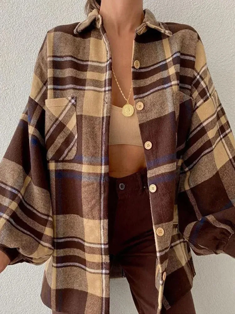 2022 Lantern Sleeve Women Loose Coats Vintage Plaid Printed Femme Streetwear Jackets Spring Autumn Turn Down Collar Casual Tops
2022 Lantern Sleeve Women Loose Coats Vintage Plaid Printed Femme Streetwear Jackets Spring Autumn Turn Down Collar Casual Tops