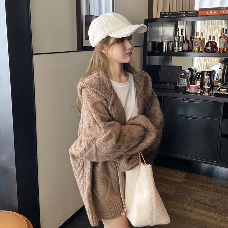 Woman Sweaters Autumn Winter Twist Zipper Hooded Sweater Coat Knitted Cardigan Jacket Oversized Long Lantern Sleeve Outwear
Woman Sweaters Autumn Winter Twist Zipper Hooded Sweater Coat Knitted Cardigan Jacket Oversized Long Lantern Sleeve Outwear