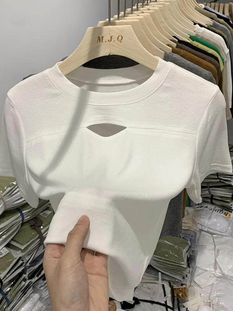 Skinny Screw Thread Short Sleeve T-shirt Women Summer Sexy Hollow Design Cropped Tshirt Female High Waist Short Top Slim
Skinny Screw Thread Short Sleeve T-shirt Women Summer Sexy Hollow Design Cropped Tshirt Female High Waist Short Top Slim