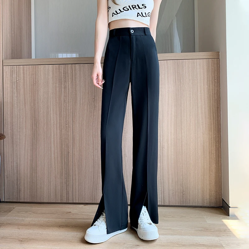 Women Black Front Slit Pants Chic Fashion Office Lady Long Straight Trousers Elastic High Waist Pencil Loose Trousers Jumpsuits
Women Black Front Slit Pants Chic Fashion Office Lady Long Straight Trousers Elastic High Waist Pencil Loose Trousers Jumpsuits