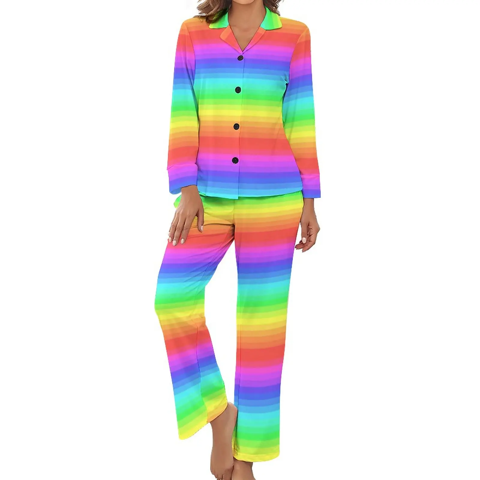 Bright Rainbow Pajamas 2 Pieces Colorful Stripes Print Retro Pajama Sets Woman Long Sleeve V Neck Bedroom Pattern Sleepwear
Bright Rainbow Pajamas 2 Pieces Colorful Stripes Print Retro Pajama Sets Woman Long Sleeve V Neck Bedroom Pattern Sleepwear