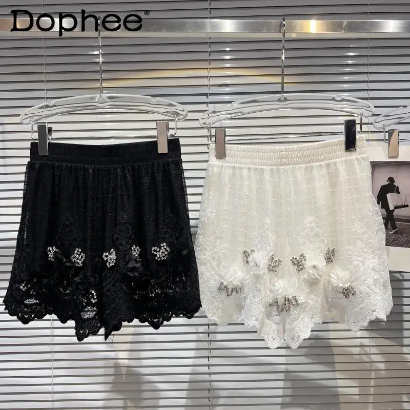 2022 Spring Summer New Heavy Rhinestone Beaded 3D Flower Lace Crocheted Legging Shorts Women's Elastic Waist Outer Black Shorts
2022 Spring Summer New Heavy Rhinestone Beaded 3D Flower Lace Crocheted Legging Shorts Women's Elastic Waist Outer Black Shorts