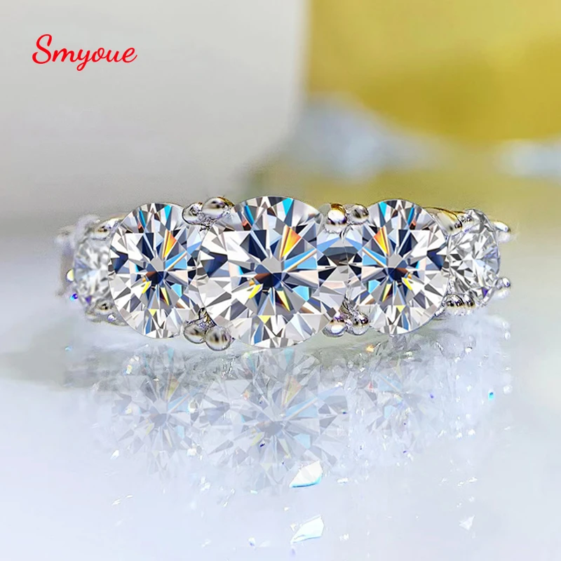 

18k Plated 3.6CT All Moissanite Rings for Women 5 Stones Sparkling Diamond Wedding Band S925 Sterling Silver Jewelry GRA