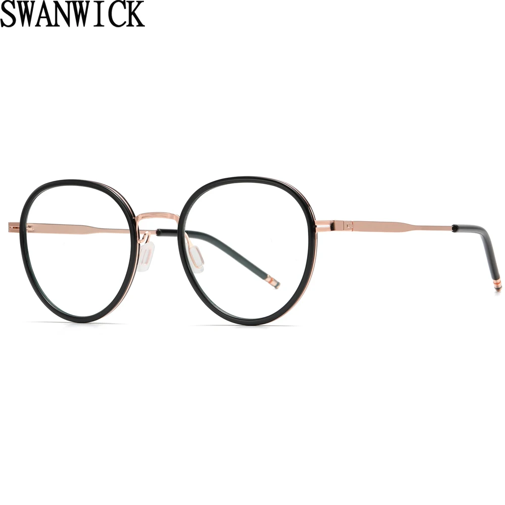 Swanwick retro blue light glasses round thin ladies tr90 clear lens half metal glasses frame men optical black brown gift items 
Swanwick retro blue light glasses round thin ladies tr90 clear lens half metal glasses frame men optical black brown gift items