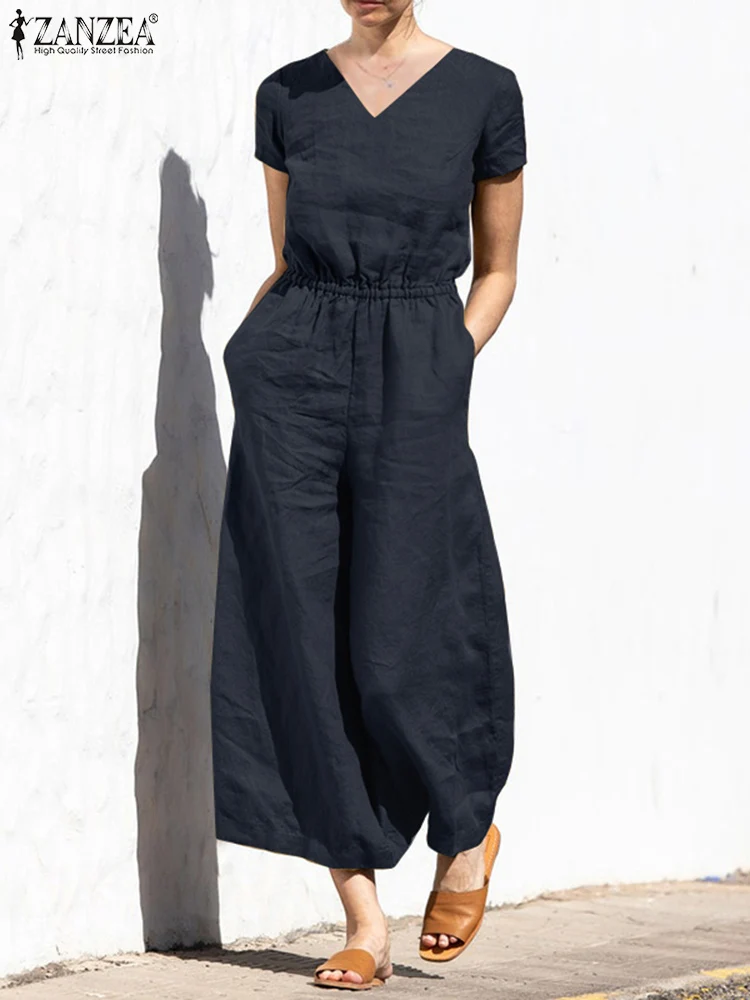 ZANZEA Casual Short Sleeve Rompers Vintage Solid Overalls Women Summer Jumpsuits Belted Female V Neck Playsuits Oversized Pants
ZANZEA Casual Short Sleeve Rompers Vintage Solid Overalls Women Summer Jumpsuits Belted Female V Neck Playsuits Oversized Pants