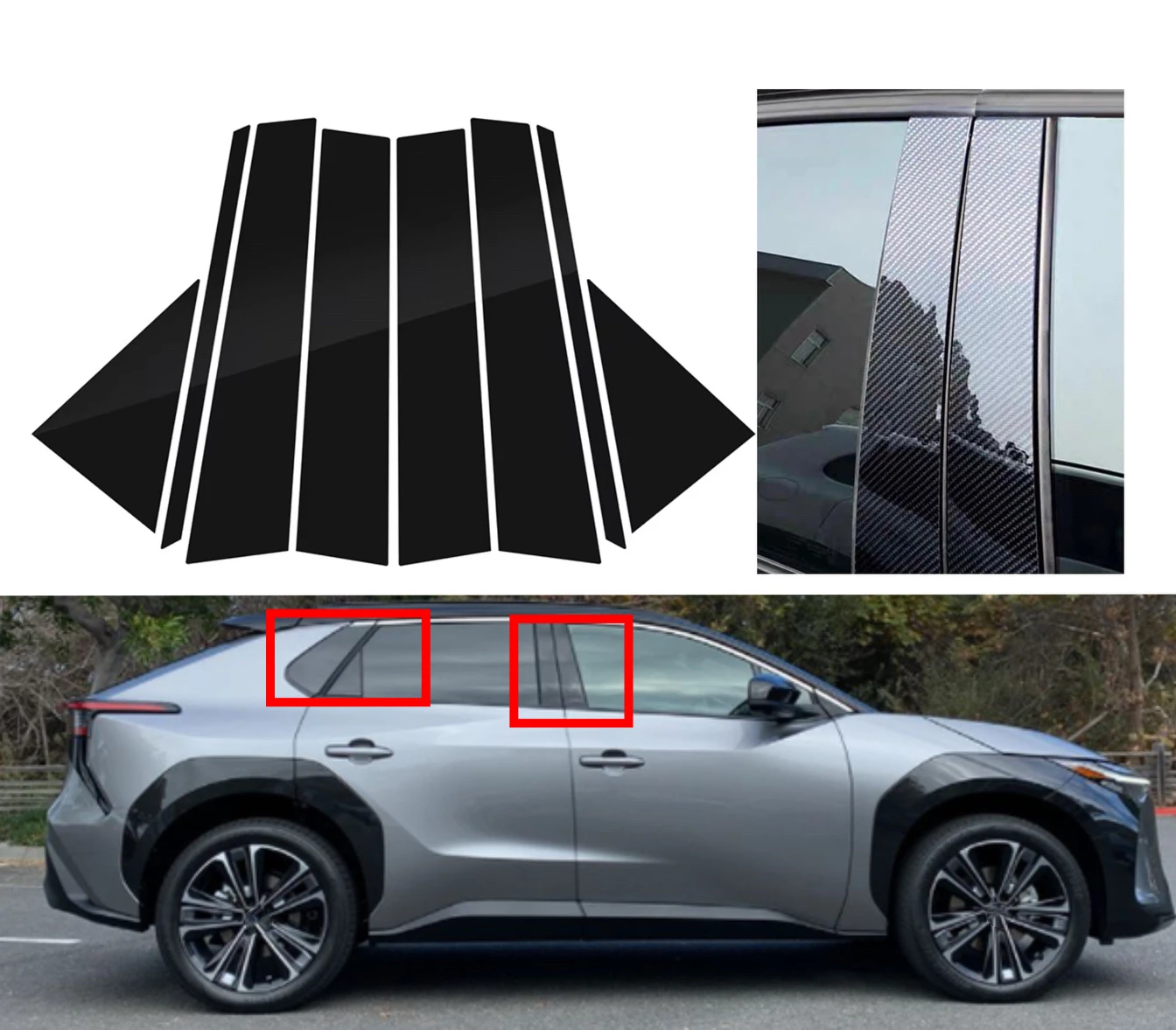 8 шт. Серебристые карбоновые глянцевые черные столбы подходят для Toyota BZ4X 2022-2023