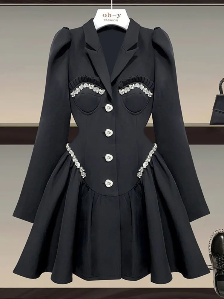 Women French Vintage Fragrance Black Dresses Office Ladies Elegant Notched V Neck High Waist A-line Blazer Dresses
Women French Vintage Fragrance Black Dresses Office Ladies Elegant Notched V Neck High Waist A-line Blazer Dresses