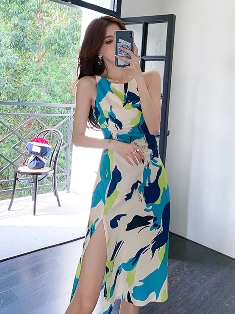 Korean Elegant Women Dress Casual Print Tank Sleeveless Folds Slit Midi Party Vacation Gown Robe Femme Sexy Mujer Vestido Summer
Korean Elegant Women Dress Casual Print Tank Sleeveless Folds Slit Midi Party Vacation Gown Robe Femme Sexy Mujer Vestido Summer