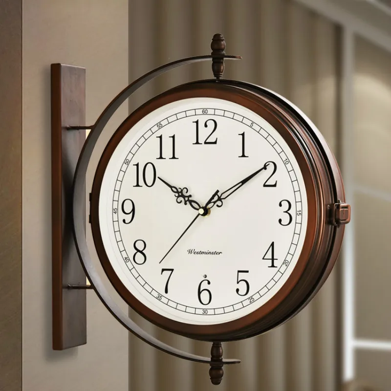 

Настенные часы с двусторонними часами в скандинавском стиле, современные минималистичные европейские Роскошные Кварцевые винтажные настенные часы с ежечасным сохранением времени для гостиной