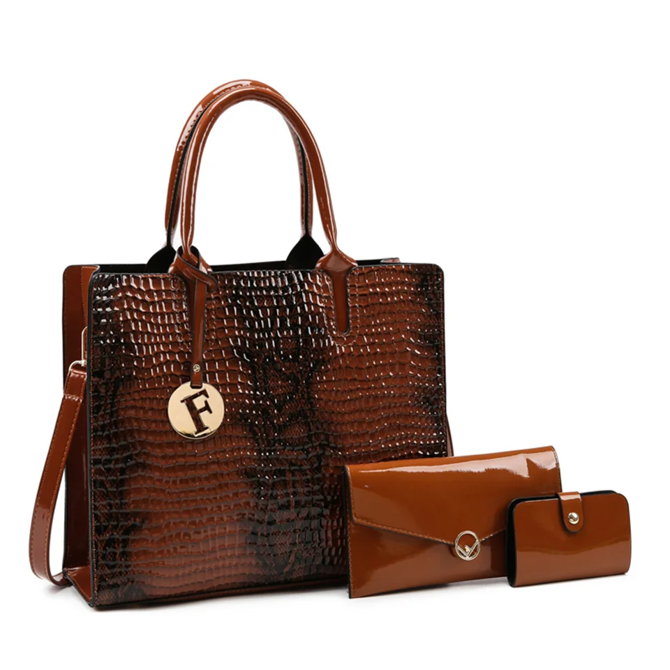 

3 Sets Luxury Patent Leather Handbag for Women 2023 Alligator Patterrn Designer Female Shoulder Crossbody Bag Ladies Sac A Main