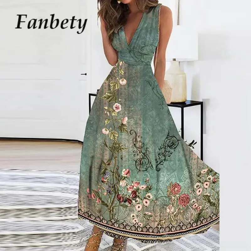 Fashion Print Waisted Temperament A-Line Long Dress Women Summer Sleeveless Party Dress 2023 Elegant Deep-V Commute Ladies Dress
Fashion Print Waisted Temperament A-Line Long Dress Women Summer Sleeveless Party Dress 2023 Elegant Deep-V Commute Ladies Dress