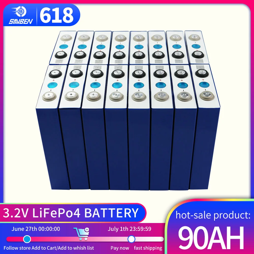 Rechargeable 3.2V 90AH Lifepo4 Battery DIY 12V 24V Lithium Iron Phosphate Cell Pack For RV Vans Campers EV Boats Yacht Golf Cart
Rechargeable 3.2V 90AH Lifepo4 Battery DIY 12V 24V Lithium Iron Phosphate Cell Pack For RV Vans Campers EV Boats Yacht Golf Cart