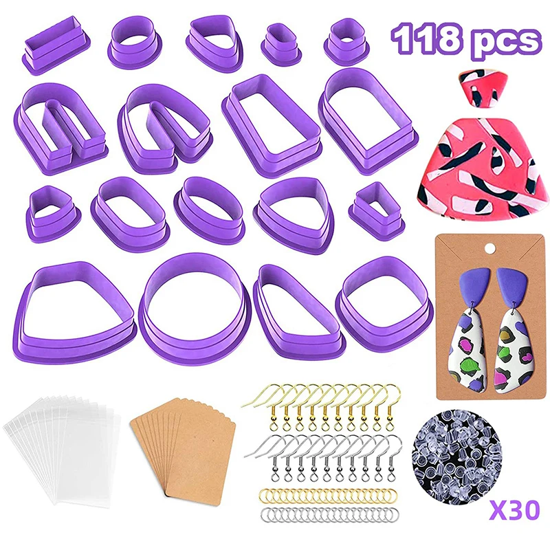 118pcs/Set Polymer Clay Cutters Clay Earring Cutters For DIY Earring Cards Earring Hooks Molds Clay Cutting Tools Blade Shapes
118pcs/Set Polymer Clay Cutters Clay Earring Cutters For DIY Earring Cards Earring Hooks Molds Clay Cutting Tools Blade Shapes